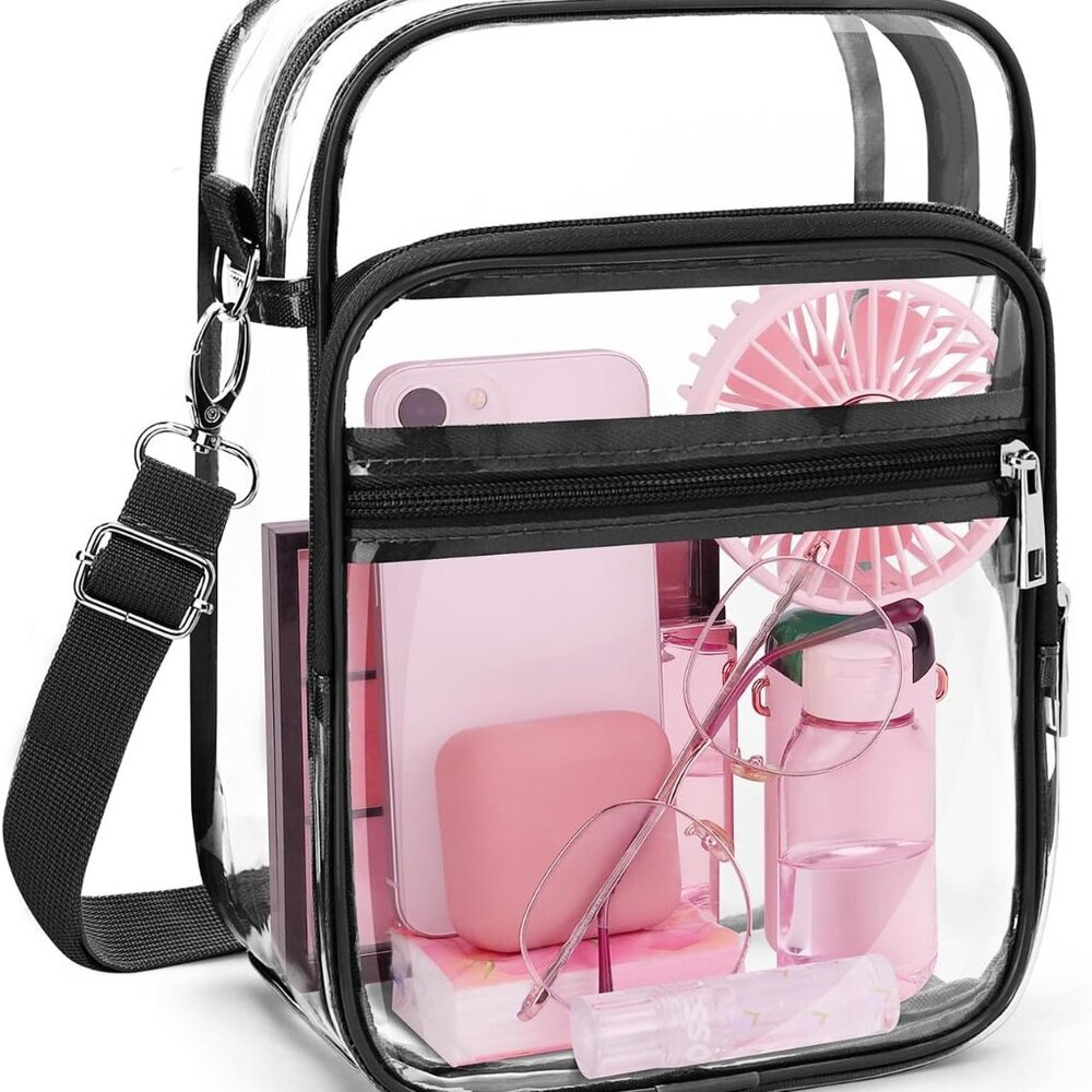 Clear Crossbody Bag with Adjustable Shoulder Strap, Stadium Approved PVC Clear P